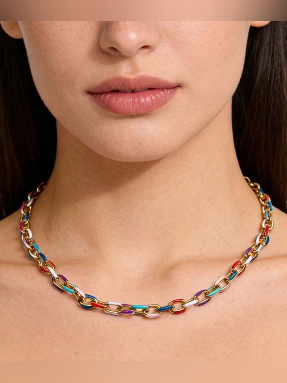 Multicolor Enamel Link Necklace S1485